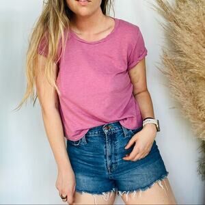 ANTHROPOLOGIE T.LA Pink Short Sleeve Tacked Rolled Basic Crop Tee Shirt Top XS